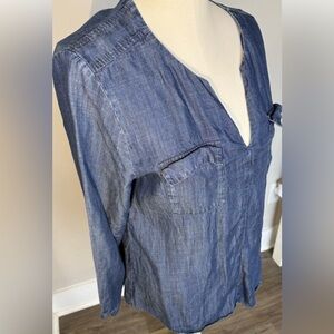 Soft Surroundings Denim Dark Wash Tunic V Neck Pullover Long Sleeve Med